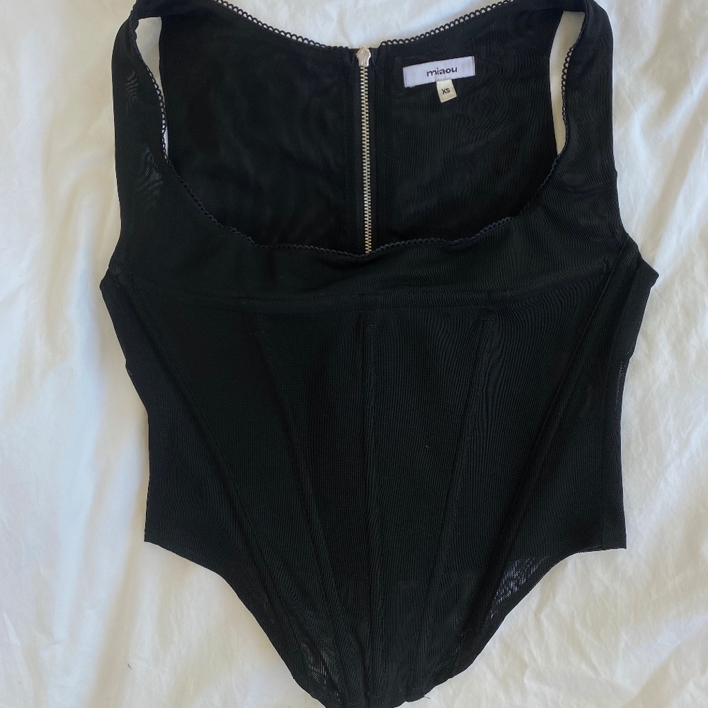 MIAOU BLACK MESH CAMPBELL CORSET TOP.